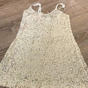 Adjustable strap sequin tank, color. cream and light gold sequins
